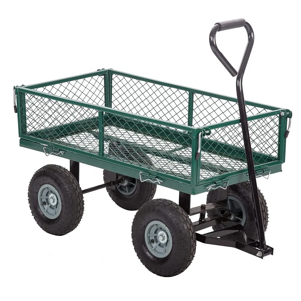 Ağır bahçe arabaları Yard dökümü vagon sepeti çim yardımcı malzeme arabası açık çelik ızgara arabası