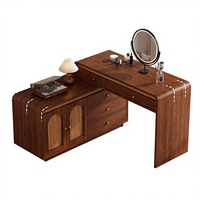 Bureau d'ordinateur double en bois de style Mid-Century, commode à tiroirs tout-en-un, pivotant et extensible, petite unité de maquillage.
