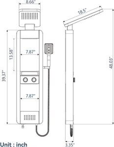 Système de douche à panneau <span class=keywords><strong>LED</strong></span> avec étagère, pomme de douche pluie et système de massage par jets d'eau, acier inoxydable pour salle de bain - Product Image 6