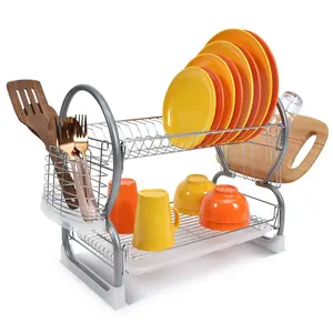 Rack organizador de prato, rack para organização de dois andares de fio de aço para cozinha, rack e suporte para secagem