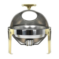 Calentador de Buffet de Acero Inoxidable con Acabado Dorado, para Restaurantes de Lujo y Hoteles Modernos, con Capacidad de 6L y Calentamiento a Vapor