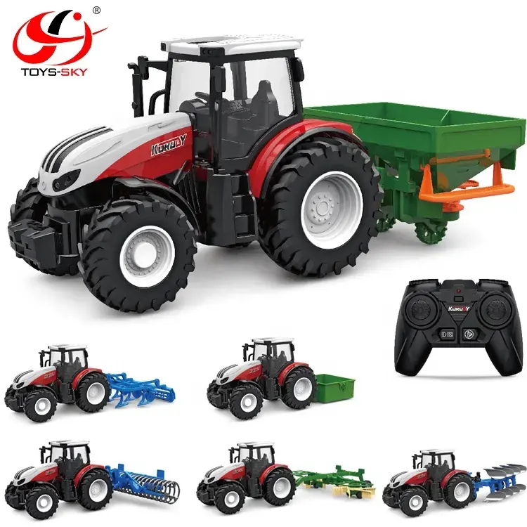 1/24 Metal Farm Truck RC Tractor 2.4G Remote Control Trailer Dump/Rake/Water Truck Simulated Large Construction Vehicle Toy