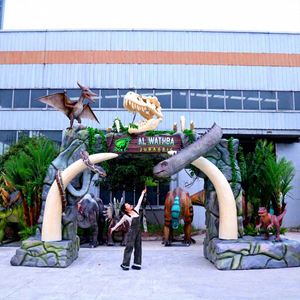 Arche de dinosaures animatroniques métalliques personnalisable pour intérieur/extérieur - Entrée à thème multi-speses avec rugissements réalistes, résistante à la corrosion - Product Image 1