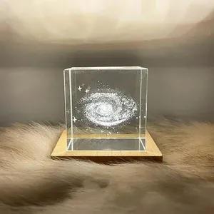 Modern LED 3D <strong>Illuminated</strong> Glass Cube Office Desk Decor 3D <strong>Moon</strong> Globe Earth Globe Bedroom House Decoration Home - Product Image 3