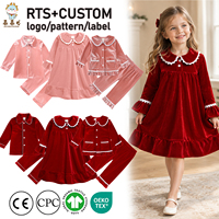 Ensemble de pyjamas en velours élégant pour filles Guai, manches longues, dentelle, volants, boutons, vêtements de nuit 2 pièces, vente en gros
