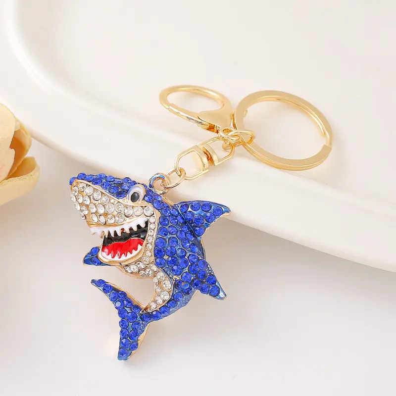 Creative and cute cartoon underwater world alloy rhinestone shark key chain bag pendant Aquarium gift