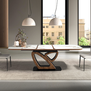 Tavolo da Pranzo Allungabile <span class=keywords><strong>in</strong></span> Pietra Sinterizzata e <span class=keywords><strong>Legno</strong></span> Stile Nordico di Grandi Dimensioni a Prezzo di <span class=keywords><strong>Fabbrica</strong></span> - Product Image 1