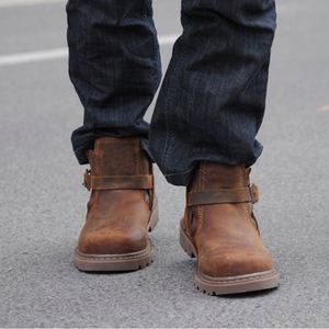 Botas de Trabajo de Cuero de Grano Completo para Hombre, Botines Modernos, Botas de Caballero Vintage con Hebilla, Zapatos de Cuero - Product Image 5