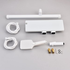 Ensemble de douche thermostatique élégant en laiton blanc Pomme de douche à cascade triple fonction avec tige de levage réglable et support de rangement - Product Image 6