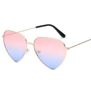 心形太阳眼镜女性粉红色框架金属反光镜镜头时尚奢华太阳眼镜圆脸女士