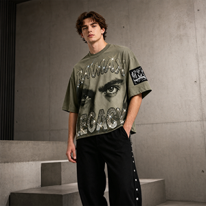 Camiseta de algodón grueso de corte holgado RAMAX para hombre, con gráfico de diamantes de imitación, estilo oversize, ropa urbana, proveedor mayorista de fábrica - Product Image 6