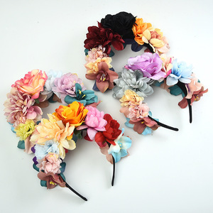 Serre-tête <span class=keywords><strong>couronne</strong></span> de fleurs artificielles multicolores, guirlande florale simulée pour fête, mascarade, photographie - Product Image 2