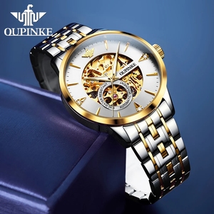 OUPINKE 3308 Montres automatiques japonaises pour hommes, marque originale, montre-bracelet mécanique à double face ajourée, montres dorées de luxe haut de gamme - Product Image 5