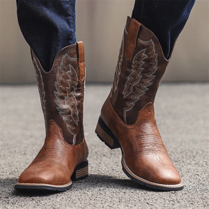 Botas Vaqueras para Hombre, Talla Grande 16, Estilo Clásico con Bordado de Alas, Estilo Biker Rockabilly, Altura hasta la Rodilla, Tacón Cuadrado - Product Image 5