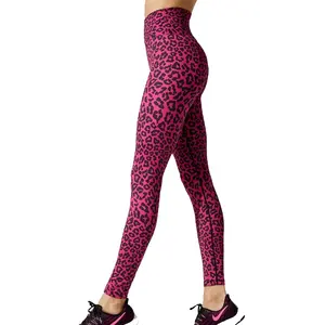 Kırmızı leopar baskı hayvan baskı spor tayt kadın spor spor giyim setleri kadınlar için Supplex Yoga kıyafeti