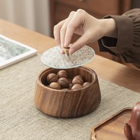 Boîte à noix ronde de qualité supérieure avec couvercle en verre, fabriquée en noyer d'Amérique du Sud et en pin ancien, élégant plateau de service pour fruits secs
