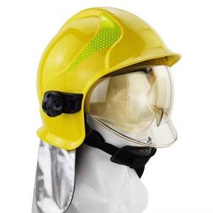 Casco de rescate contra incendios tipo V amarillo con visera transparente, protector de cuello, suspensión de 6 puntos, sin ranuras - Product Image 2