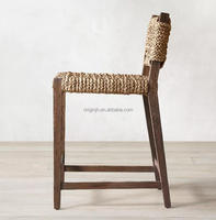 Tabouret de bar de luxe en bois, fauteuil de cuisine en chêne avec dossier en osier fait main, mobilier d'intérieur