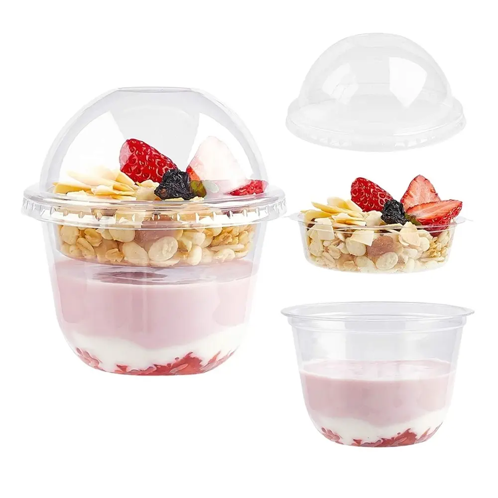 Clear dessert cups snack Inner tray with cup holder disposable pet plastic yogurt ice cream 2 in 1 snack and drink cup