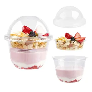 Tasses à dessert transparentes collation Plateau intérieur avec porte-gobelet jetable en plastique pour animaux de compagnie yaourt crème glacée 2 en 1 collation et boisson tasse