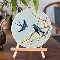Kit de broderie DIY style chinois Changxu Craft Spring Day Swallows, motif rond décoratif en tissu de style ancien, artistique