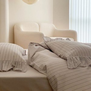Tre cao đếm sọc pleat sang trọng tấm ga trải giường thiết lập mềm mượt thoải mái Duvet cover <span class=keywords><strong>Set</strong></span> cho nhà - Product Image 2