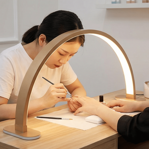 Lampe de table demi-lune dorée Fosoto 30 pouces avec pince pour téléphone, lampe UV pour ongles, idéale pour <span class=keywords><strong>lit</strong></span> de beauté, <span class=keywords><strong>bureau</strong></span> de manucure et pose de cils - Product Image 1