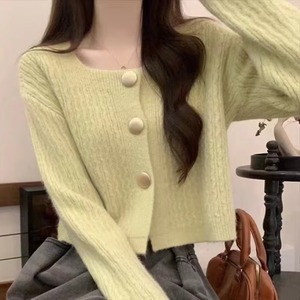 Cardigã de Tricô Macio e Felpudo para Mulheres, Decote Quadrado, Com Botões, Manga Longa, Top Casual Cropped - Product Image 6
