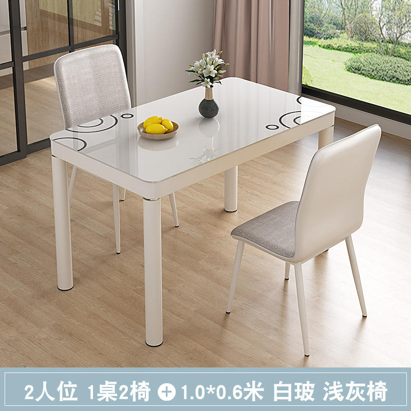 1.0*0.6 white glass 2 gray soft chairs