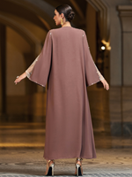 Elegante Muslimische Abaya mit Perlen und Blumenmuster, Netzstoffeinsatz und Weiten Ärmeln, Bescheidener Langer Mantel für den Nahen Osten