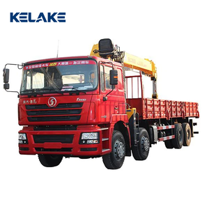 KELAKE Yellow 8x4 <b>Flatbed</b> Crane <b>Truck</b> With Straight Arm Boom - Product Image 3