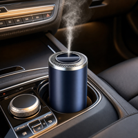 Diffuseur d'arômes pour voiture, porte-gobelet, bleu marine mat, bordure argentée, grille à tourbillon radial, brume ultrasonique, automatique