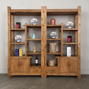 Vitrina <span class=keywords><strong>de</strong></span> <span class=keywords><strong>Madera</strong></span> Maciza China Antigua Restaurada, Estantería Ajustable para Sala <span class=keywords><strong>de</strong></span> Estar, Mueble <span class=keywords><strong>de</strong></span> Exhibición Vintage - Product Image 1