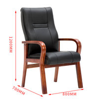 Chaise de bureau moderne à prix abordable avec pieds fixes, en cuir, accoudoirs en bois massif, chaise de visiteur exécutive pivotante pour projets commerciaux et achats groupés
