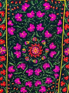 Traditional Uzbek Suzani Cotton <b>Throw</b> Hand Embroidered <b>Bed</b> <b>Cover</b> Colorful Boho Wall Hanging Textile - Product Image 4