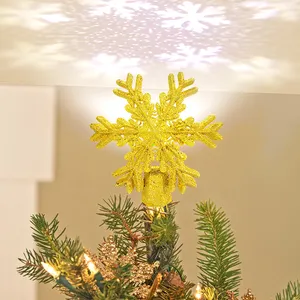 圣诞树顶部旋转3D闪光发光星星银雪花圣诞发光二极管树顶装饰灯