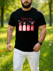 T-Shirt con Stampa 'Love' e Barattolo Mason per San Valentino, Taglia Grande, Manica Corta, Collo Tondo, Unisex, Casual, 100% Cotone, Jersey 180g - Product Image 2