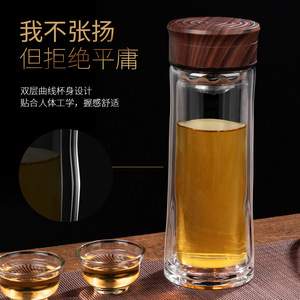 Double-walled Glass Water Cup With Lid Filter Heat-resistant For Business Gift Car Use - Product Image 1