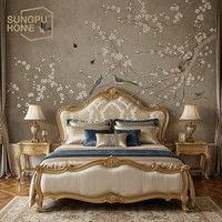 Papier peint personnalisé SUNGPU Chinoiserie Chaleureuse Écologique Non-tissé Motif Plumier et Pie pour Hôtel, Salon de Thé, Maison