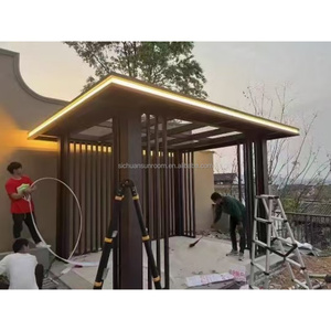 Pavillon moderne <span class=keywords><strong>4x6</strong></span> <span class=keywords><strong>en</strong></span> aluminium imitation <span class=keywords><strong>bois</strong></span>, abri de jardin résistant aux intempéries, pergola élégante - Product Image 6