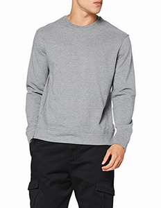 <b>Men's</b> Gray Crew Neck Regular Fit Knitted Cotton <b>Pullover</b> Sweatshirt Casual Solid Color Autumn Wear - Product Image 1