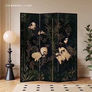 Folding <b>Screen</b> With Floral And Bird Pattern Gold Background 3 Panel Room Divider For Living Room Bedroom Office Entryway - Product Image 5