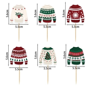 Décorations de cupcakes sur le thème des pulls de Noël moches, avec des arbres festifs, des flocons de neige et des motifs Joyeux Noël pour les fournitures de fête - Product Image 5