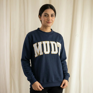 MUDT <b>NAVY</b> BLUE Hooded Half Zip Velour Sweatshirt 100% Cotton White Applique Embroidery CLUSH SPORTS Winter Digital Men's - Product Image 1