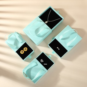 Boîte à tiroir carrée pour bijoux, avec logo personnalisé bleu, boîte cadeau en papier spécial, boîte à bijoux de luxe, petite boîte d'emballage pour bijoux - Product Image 2