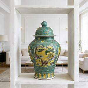 Jarrón Oriental Verde Qing Kangxi con Figura de General Songhe, Colección de Tesoros, Porcelana Antigua, Antigüedades - Product Image 1