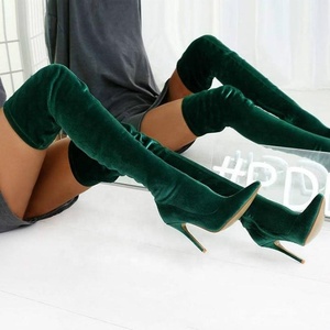 Latest Soft Solid Color Pointed Toe Big Size 43 Half-side Zip Women Sexy Long Thigh High Boots Big Size Women <b>Shoes</b> Wholesale - Product Image 3