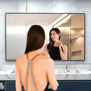 Alumínio Framed Wall Mounted Mirror Vanity Mirror 4mm Silver banheiro Framed Mirror