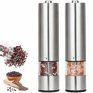 Color Box Set Stainless Steel Spice Sea Salt Grinder Household Battery Electric Black Pepper Grinder Pepper Mill