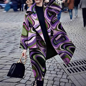 Abrigo Largo de Lana Estampado para Mujer, Estilo Europeo Americano, Elegante, para Otoño e Invierno - Product Image 4